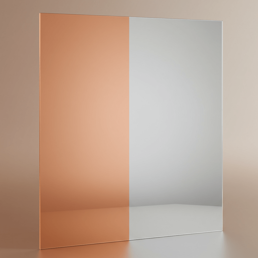 Copper tone and half in cool silver tone displayed vertically against a soft gradient background